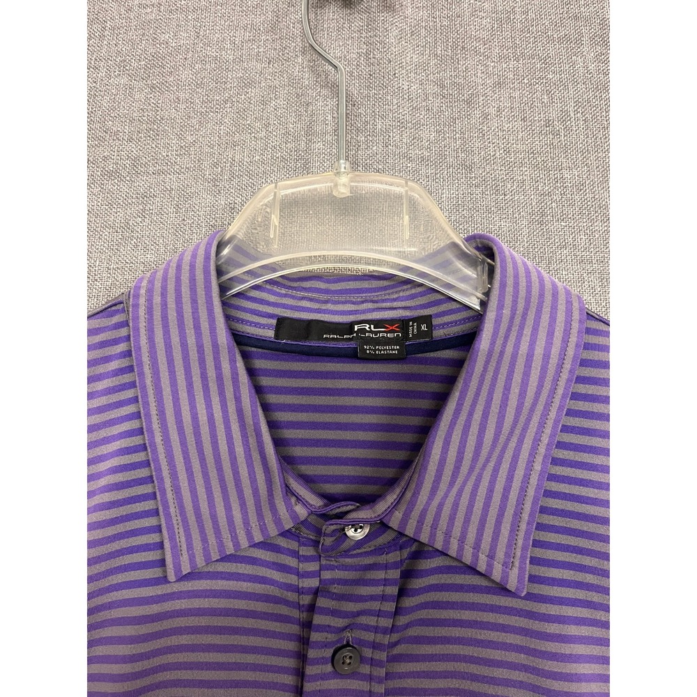 RLX Ralph Lauren Mens XL Purple Striped Short Sleeve Golf Polo Shirt Ironwood